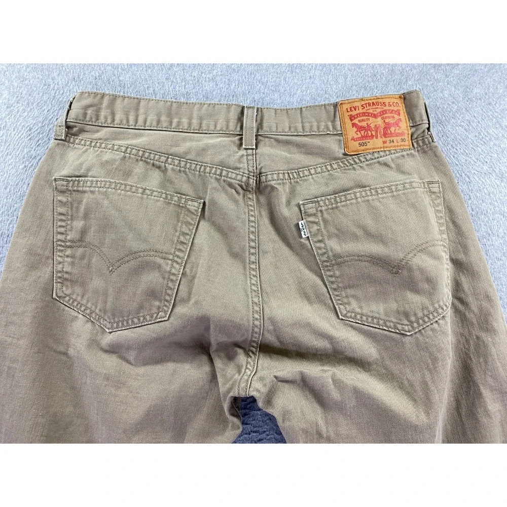 Levi's 505 Regular Fit Straight Leg Jeans Tan 34x30 (Fits‎ 33x29) White Tab City